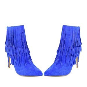 WORN ONCE Steve Madden Flappper Sz 9.5 Electric Blue Suede Ankle Boots w/ Fringe